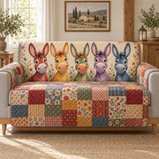 Colorful Donkey Patchwork Sofa Cover, AI-generated mockup