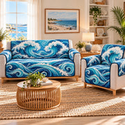 Ocean Wave Sofa Cover, AI-generated mockup