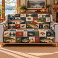 Trout Fishing Patchwork Sofa Cover, Rustic Cabin Gift for Anglers