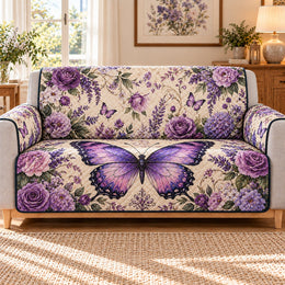 Purple Butterfly Rose Sofa Cover, Gift for Butterfly and Rose Lovers