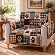 Plaid Paw Print Sofa Cover, AI-generated mockup