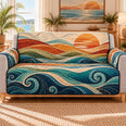 Coastal Sunset Wave Sofa Cover, Abstract Ocean Gift for Beach Lovers