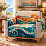 Coastal Sunset Wave Sofa Cover, AI-generated mockup