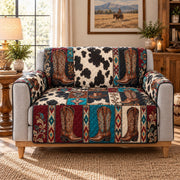 Western Cowboy Boot Sofa Cover, AI-generated mockup