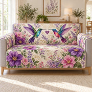 Hummingbird Purple Flower Quilt Set, Garden Gift for Hummingbird Lovers — front AI mockup