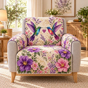 Hummingbird Purple Flower Quilt Set, Garden Gift for Hummingbird Lovers — alternate AI mockup