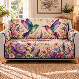 Hummingbird Lavender Garden Sofa Cover, Gift for Bird and Lavender Lovers