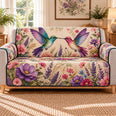 Hummingbird Lavender Garden Quilt Set, Gift for Bird and Lavender Lovers