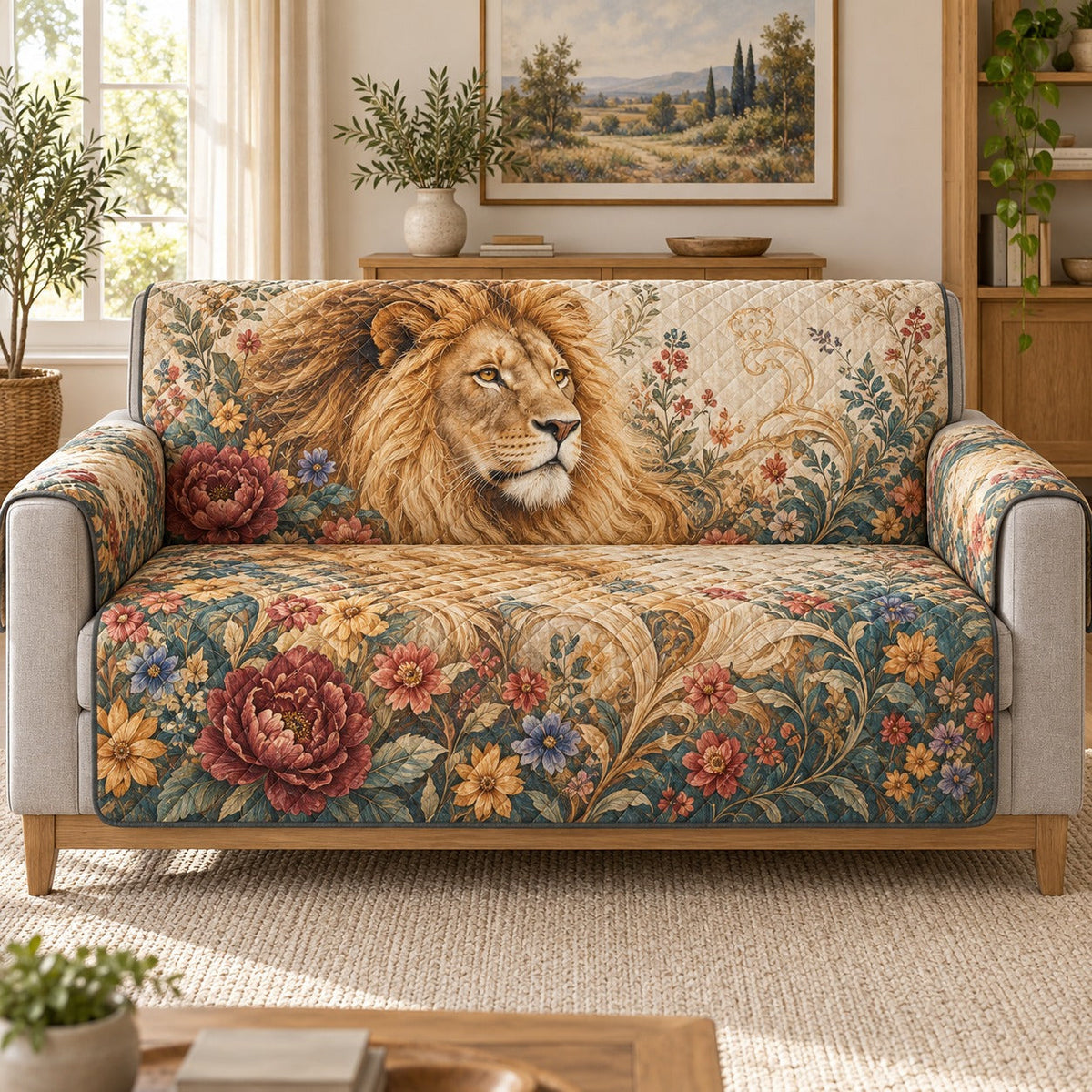 Botanical Lion Sofa Cover, AI-generated mockup