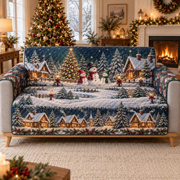 Christmas Village Snowman Quilt Set, Winter Gift for Holiday Decor Fans