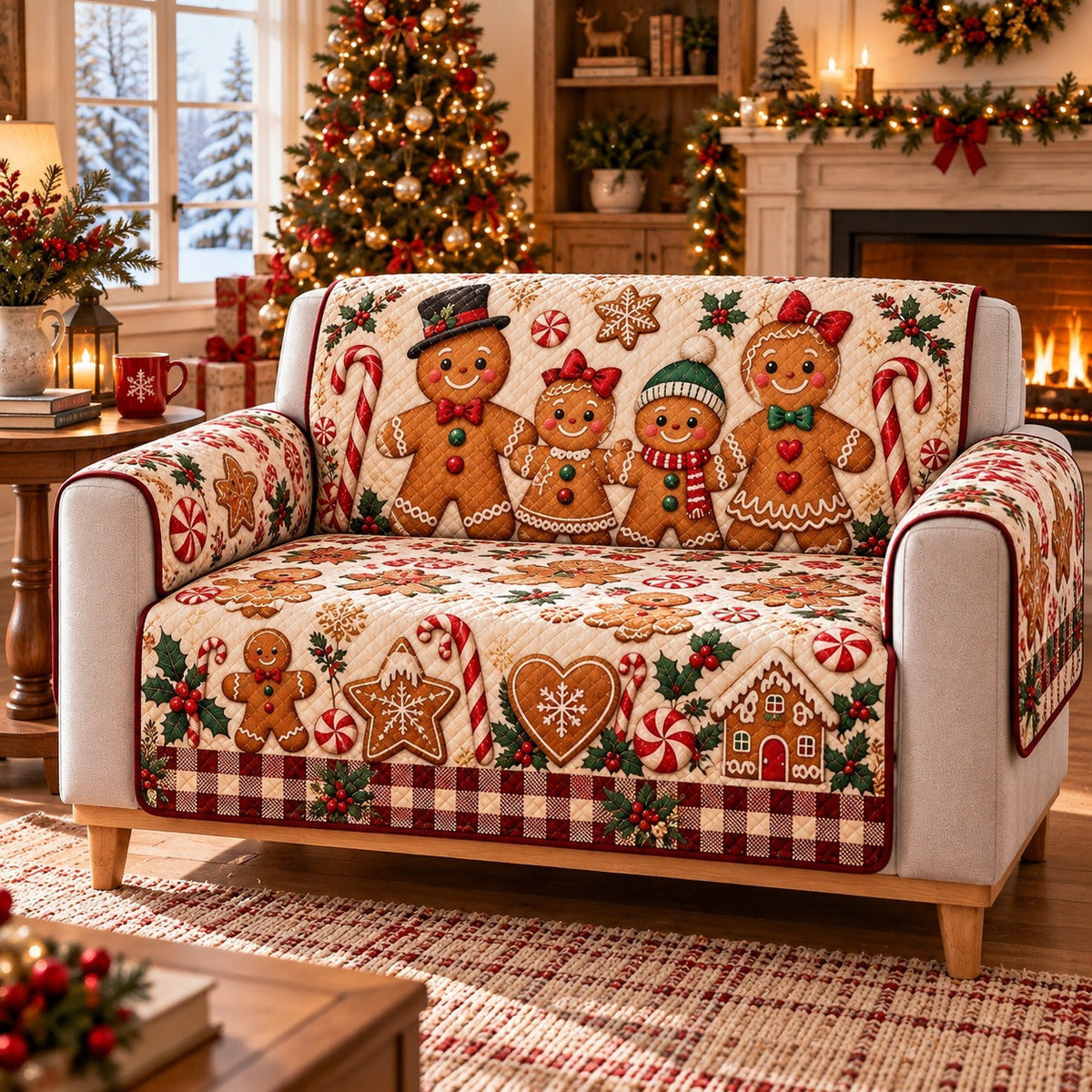 Gingerbread Family Sofa Cover, AI-generated alternate mockup