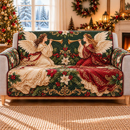 Christmas Angel Pair Sofa Cover, Holiday Gift for Angel Collectors