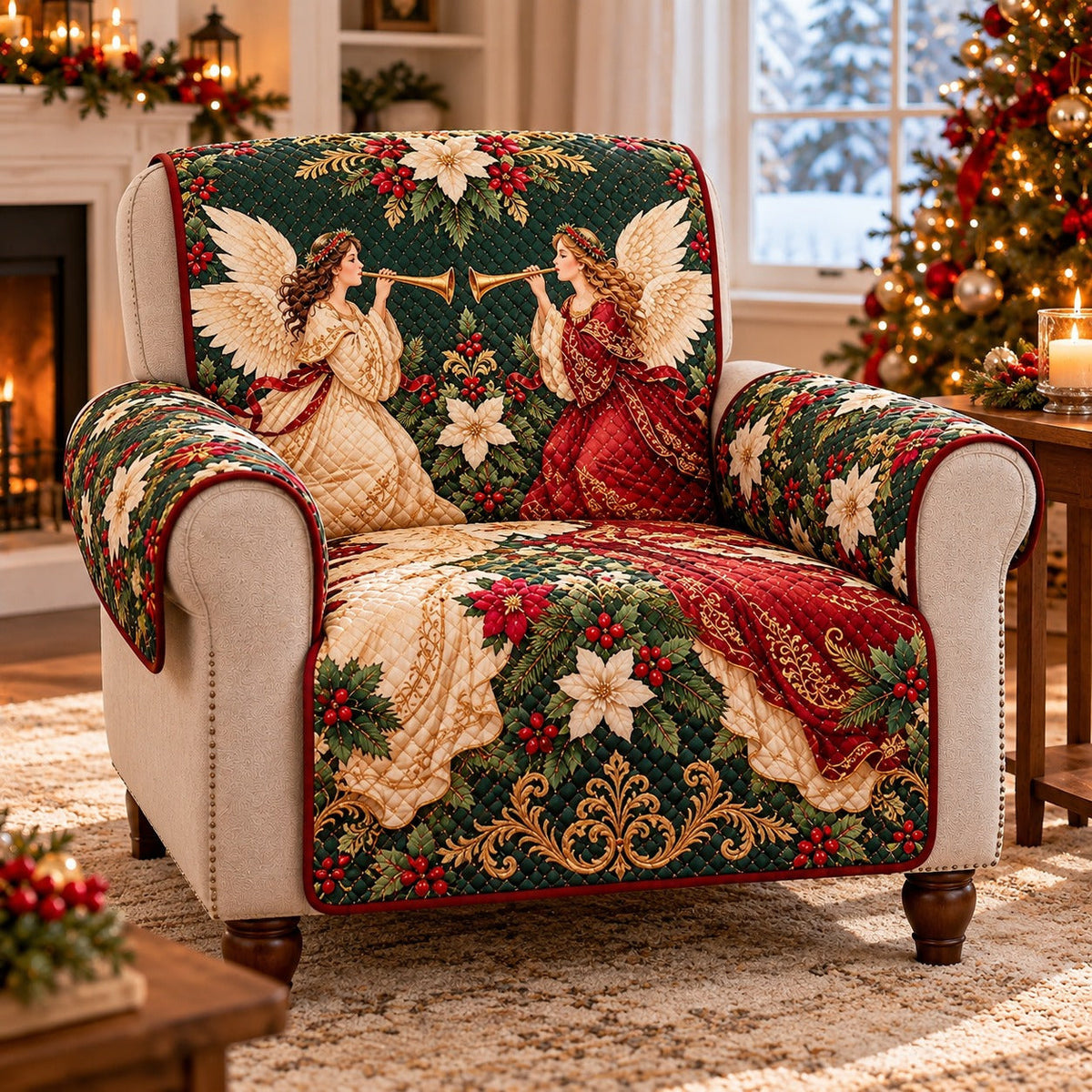 Christmas Angel Pair Sofa Cover, AI-generated mockup