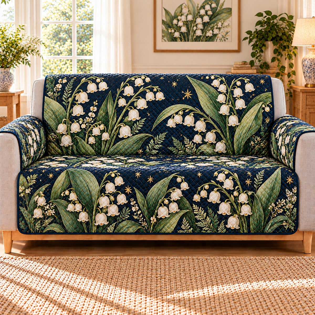 Lily of the Valley Quilt Set, Botanical Gift for Lily of the Valley Lovers — front AI mockup