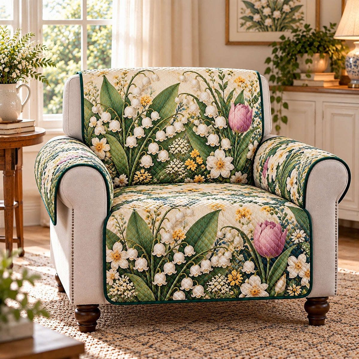 Lily of the Valley Tulip Quilt Set, Gift for Lily and Tulip Lovers — alternate AI mockup