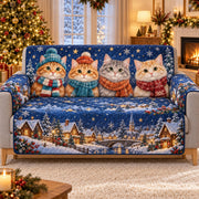Christmas Cat Village Sofa Cover, AI-generated mockup