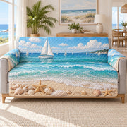 Sailboat Beach Sofa Cover, AI-generated mockup
