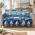 Blue Sailboat Patchwork Quilt Set, Nautical Gift for Sailing Lovers