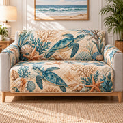 Sea Turtle Coral Reef Quilt Set, Coastal Gift for Turtle Lovers — front AI mockup