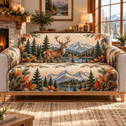Mountain Elk Forest Sofa Cover, AI-generated mockup
