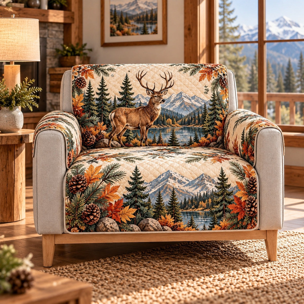 Mountain Elk Forest Quilt Set, Rustic Cabin Gift for Elk Lovers — alternate AI mockup