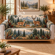 Deer Mountain Forest Quilt Set, Rustic Nature Gift for Deer Lovers — front AI mockup