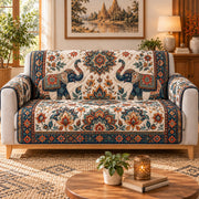 Ornamental Elephant Mandala Sofa Cover, AI-generated mockup