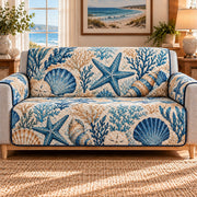 Seashell Starfish Quilt Set, Coastal Bedding Gift for Beach Lovers — front AI mockup