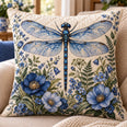Blue Dragonfly Quilted Throw Pillow, Floral Garden Decor, Gift for Dragonfly Lovers