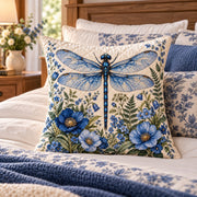 Blue Dragonfly Quilted Throw Pillow, AI-generated styled room mockup