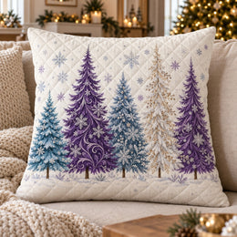 Purple Christmas Trees Quilted Throw Pillow, Winter Decor, Gift for Purple Lovers