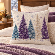 Purple Christmas Trees Quilted Throw Pillow, AI-generated styled room mockup