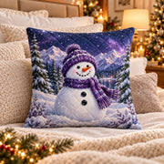 Purple Snowman Quilted Throw Pillow, AI-generated styled room mockup