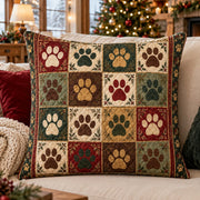 Patchwork Paw Print Quilted Throw Pillow, AI-generated front mockup