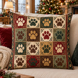 Patchwork Paw Print Quilted Throw Pillow, Rustic Pet Decor, Gift for Dog and Cat Lovers