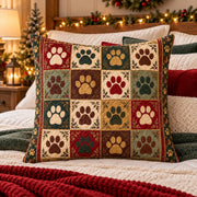 Patchwork Paw Print Quilted Throw Pillow, AI-generated styled room mockup