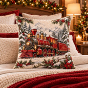 Red Steam Train Quilted Throw Pillow, AI-generated styled room mockup