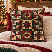 Christmas Patchwork Quilted Throw Pillow, AI-generated styled room mockup