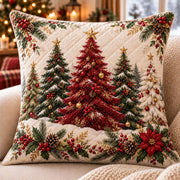 Red and Green Christmas Trees Quilted Throw Pillow, AI-generated front mockup
