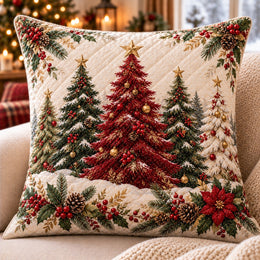 Red and Green Christmas Trees Quilted Throw Pillow, Festive Home Decor, Holiday Gift