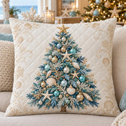 Coastal Christmas Tree Quilted Throw Pillow, AI-generated front mockup
