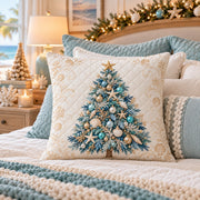 Coastal Christmas Tree Quilted Throw Pillow, AI-generated styled room mockup