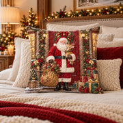 Santa at the Door Quilted Throw Pillow, AI-generated styled room mockup