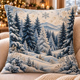 Snowy Pine Forest Quilted Throw Pillow, Blue Winter Decor, Gift for Nature Lovers