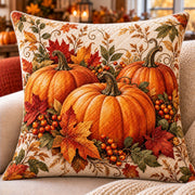 Autumn Pumpkin Quilted Throw Pillow, AI-generated front mockup