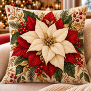 White Poinsettia Quilted Throw Pillow, AI-generated front mockup