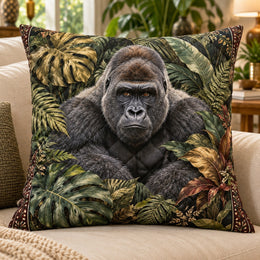 Gorilla Quilted Throw Pillow, Tropical Jungle Wildlife Decor, Gift for Gorilla Lovers