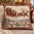 Santa Sleigh and Reindeer Quilted Throw Pillow, Christmas Village Decor, Holiday Gift