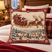 Santa Sleigh and Reindeer Quilted Throw Pillow, AI-generated styled room mockup