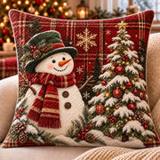 Snowman and Christmas Tree Quilted Throw Pillow, AI-generated front mockup